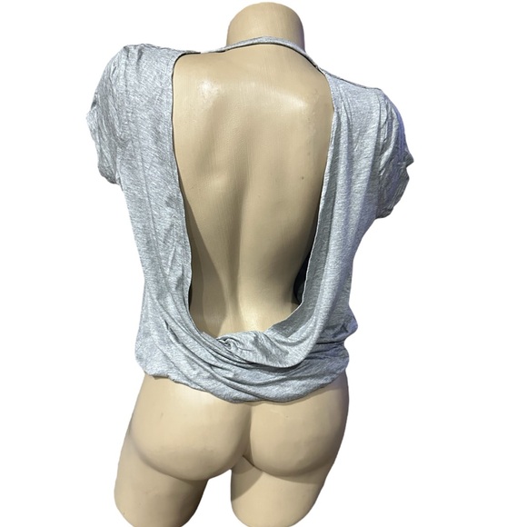 Chaser Tops - Chaser Heather Grey Double Surplice Top Medium NEW NWT SHORT SLEEVE